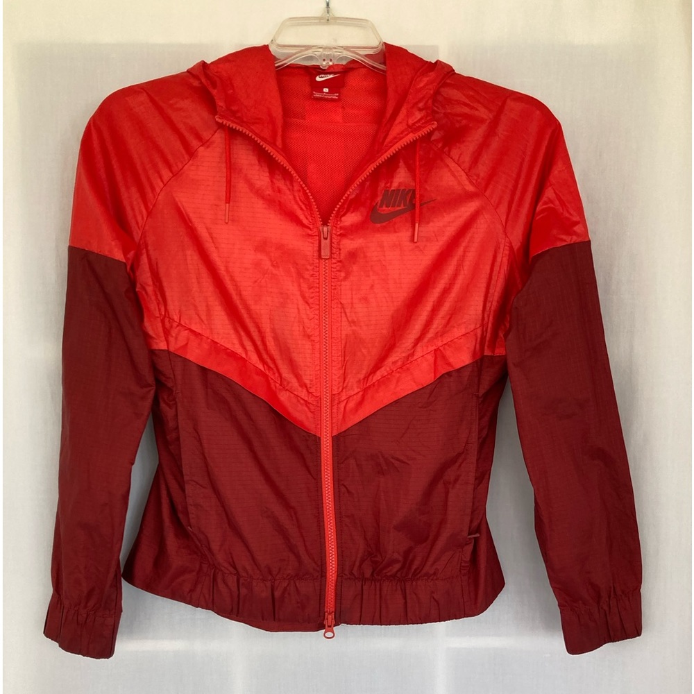 Woman’s Nike Red Two-Tone Hooded Windbreaker Jacket. Size Small